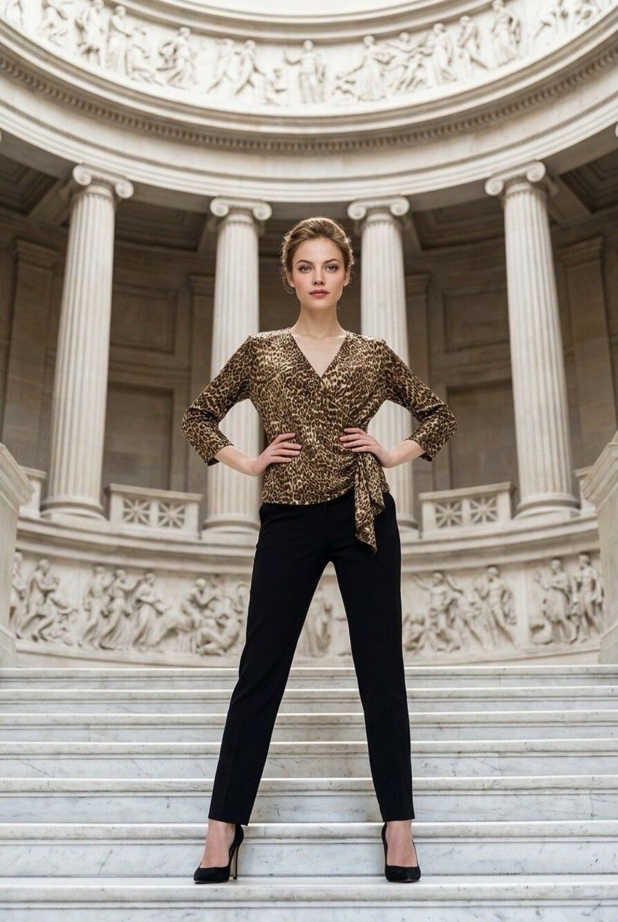 Vintage Dressbarn Leopard Print Faux Women’s Wrap Blouse Sequin Y2K Retro